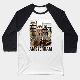 Amsterdam Holland Vintage Travel Poster Retro Postcard Art Style Baseball T-Shirt